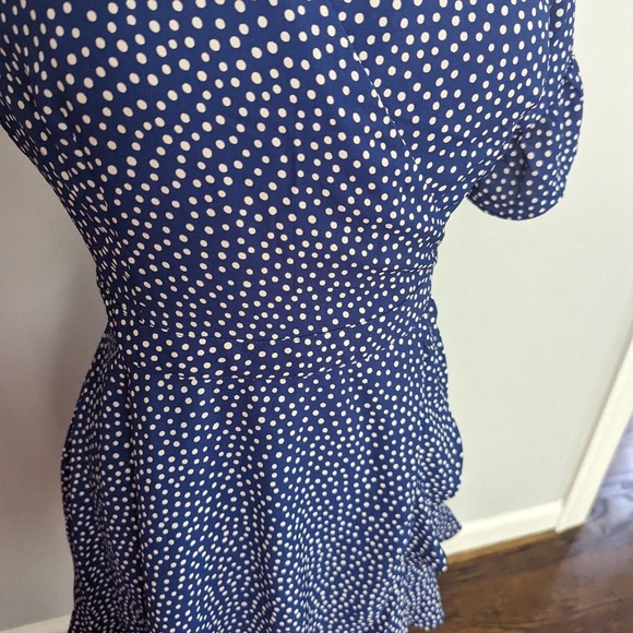 AQUA— Size M, Blue White Polka Dot Wrap Dress Ruffle - Picture 6 of 8